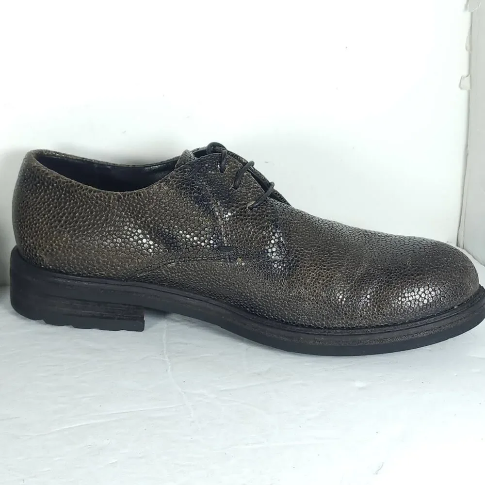HALMANERA Women's US7-7,5 EU38 Green Leather Animal Print Lace Up Oxford Shoes